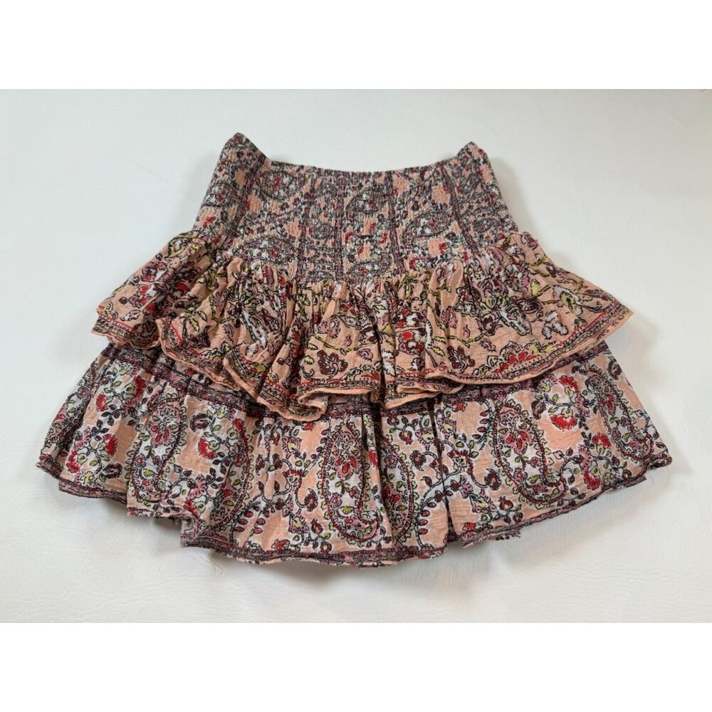 French Connection Women Multicolor Paisley Smocked Ruffle Mini Skirt XS (JJ110)